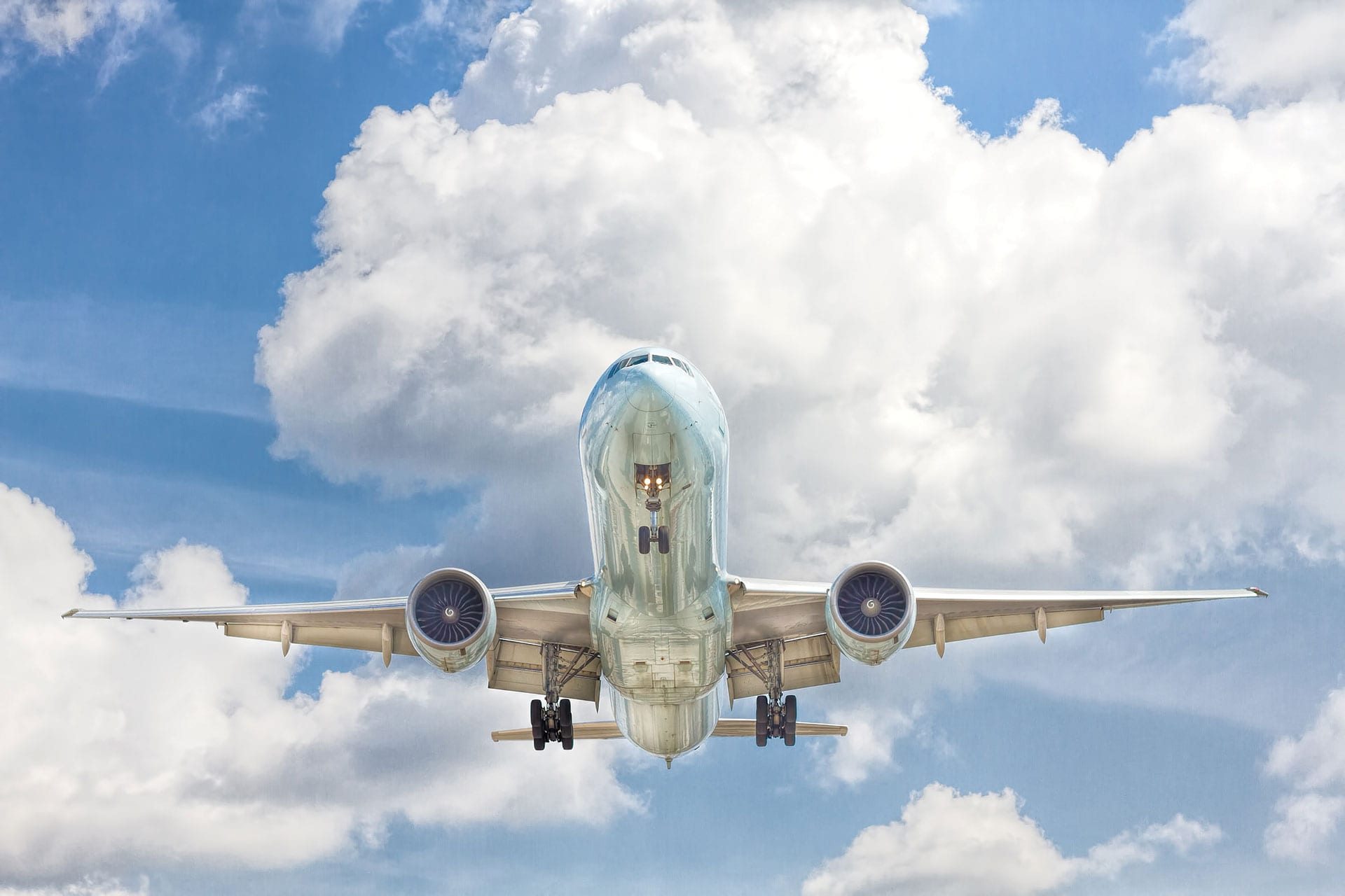 A photo of a jet passenger plane in flight
