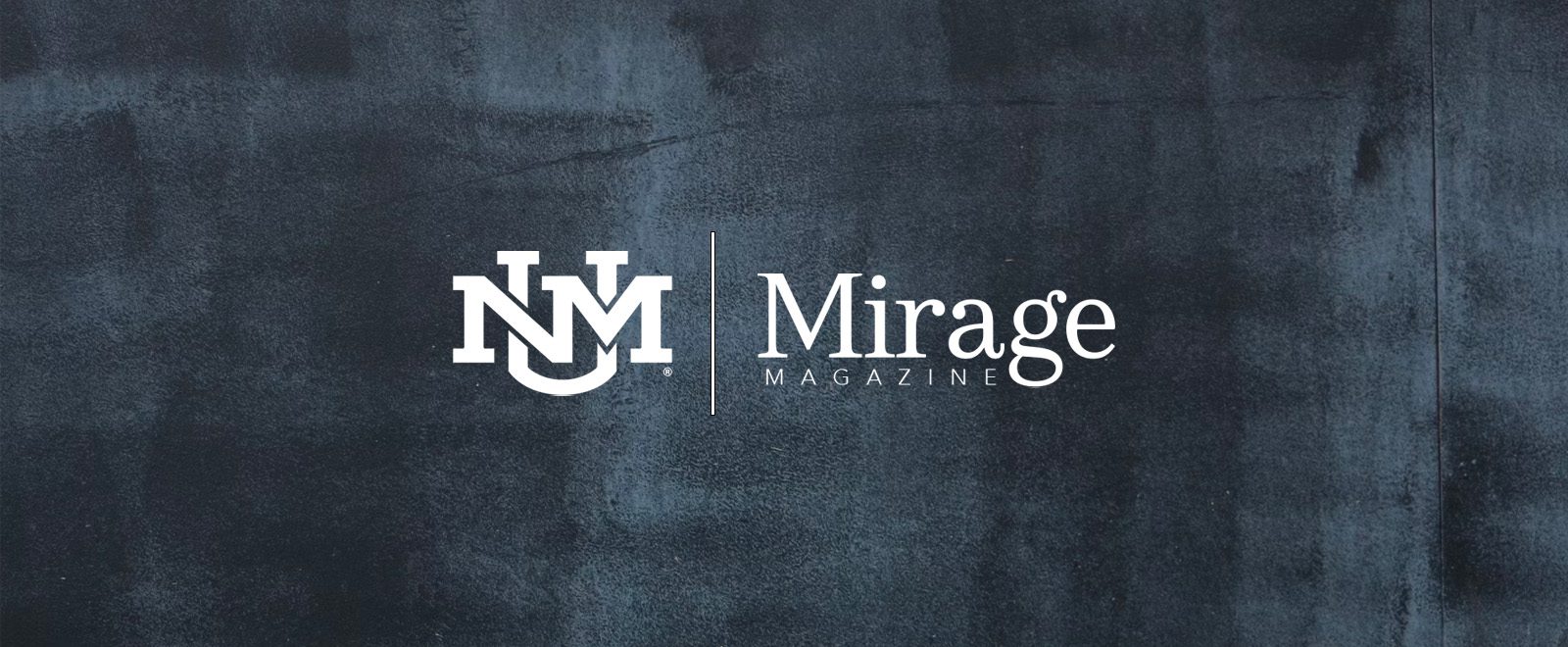 Mirage Magazine and UNM logos over an erased blackboard