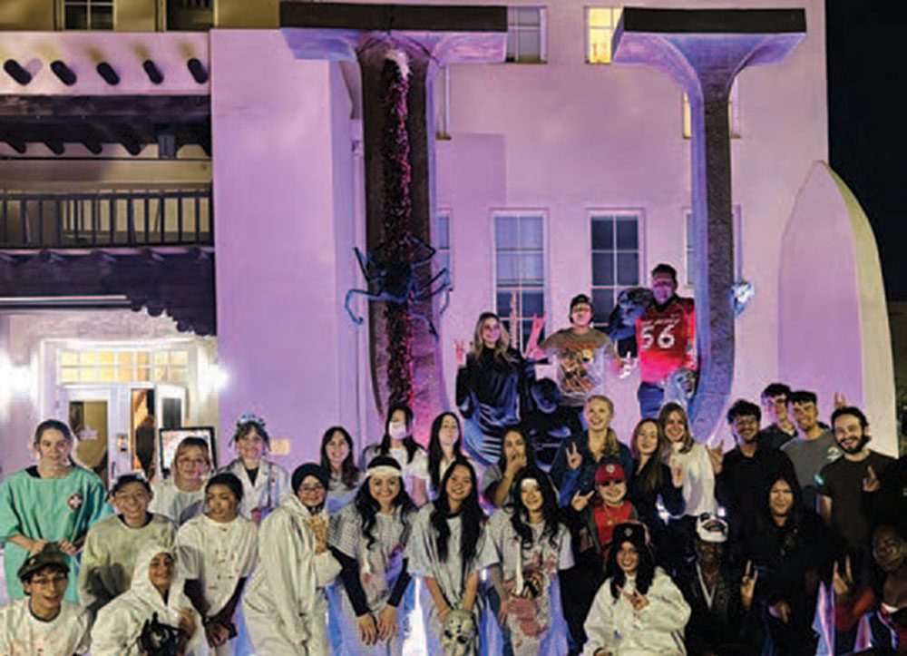 Participants gathered outside Haunted Hodgin Hall